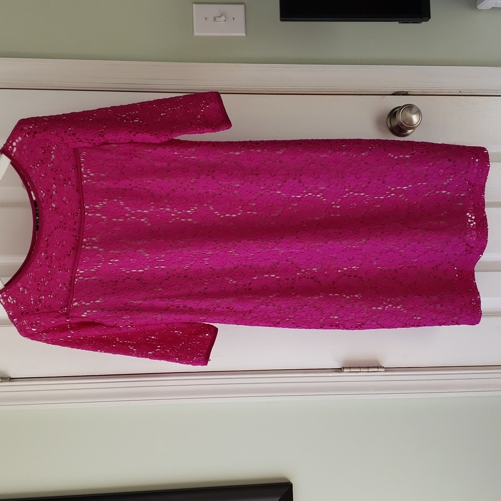 Status by Star Jones Elbow Sleeve Purple Overlay Lace Dress - Picture 2 of 8